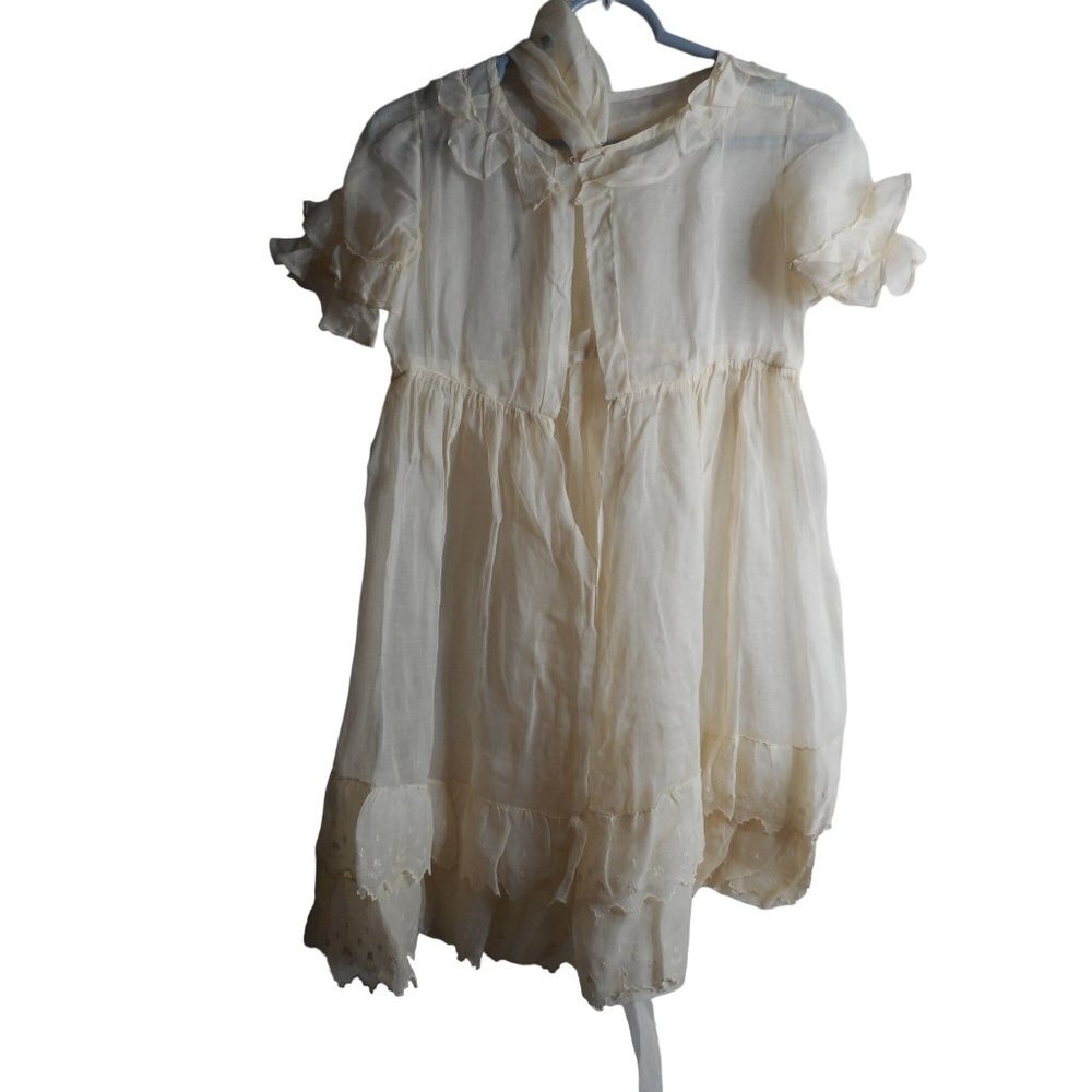 Antique 1950s 1960s Sheer handmade floral Embroidered Lace Child's dress slip